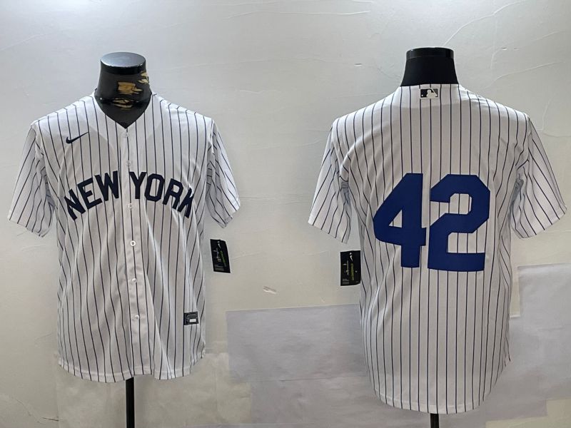 Men New York Yankees #42 No Name White Stripe Fashion Nike 2024 MLB Jersey style 1